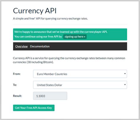 real time exchange rate api.